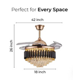 Elegant chandeliers and ceiling fans by Glow Mahal featuring the exquisite Black Mamba chandelier design