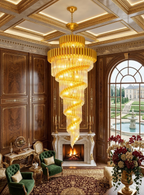 Black gold spiral chandelier for duplex staircase lighting