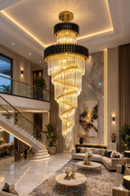 Black gold spiral chandelier for duplex staircase lighting