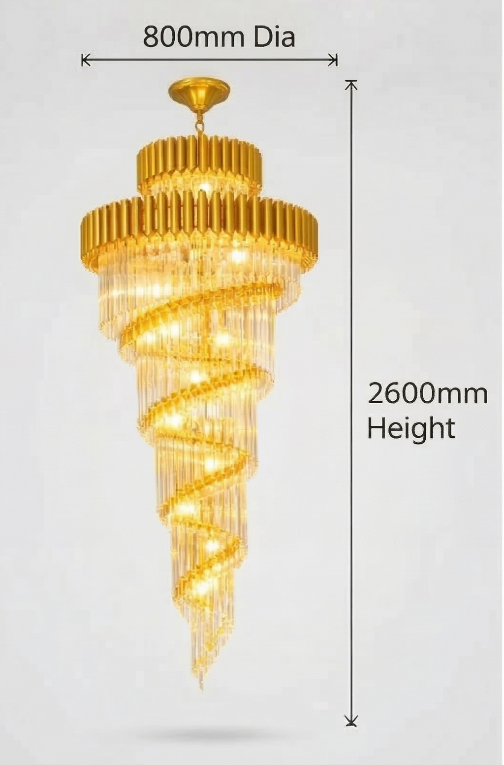 Black gold spiral chandelier for duplex staircase lighting