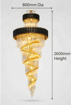 Black gold spiral chandelier for duplex staircase lighting