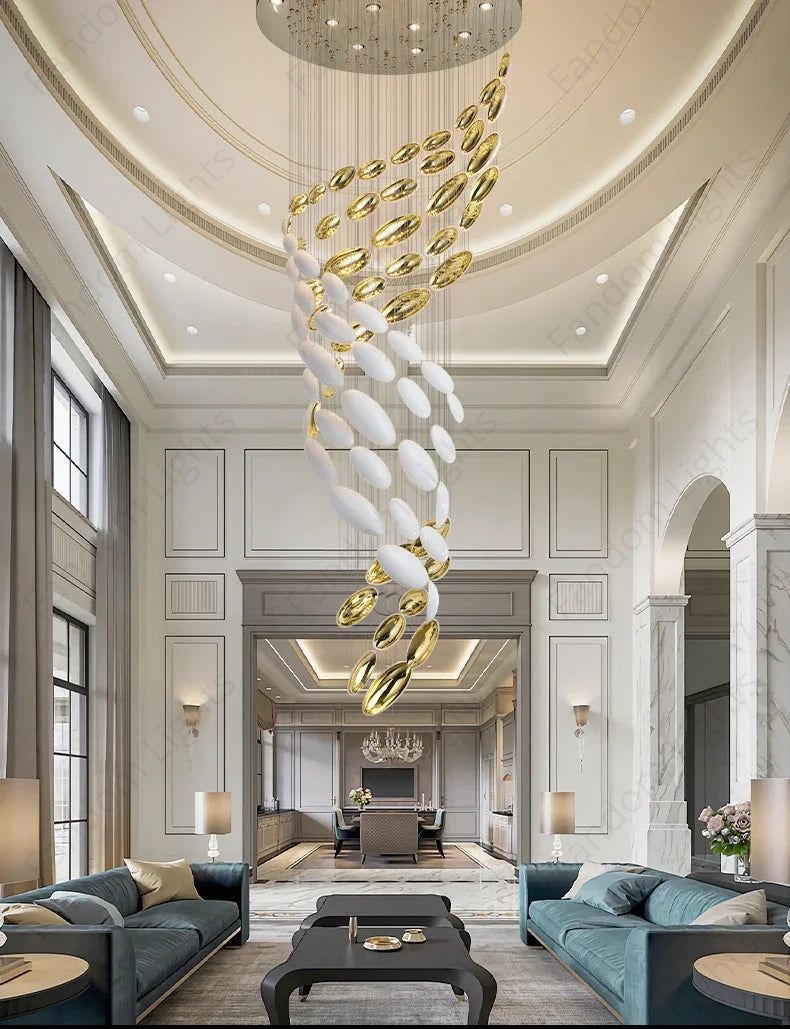 Egg shell chandelier 800mm double height hanging light for luxury foyer and modern interior décor