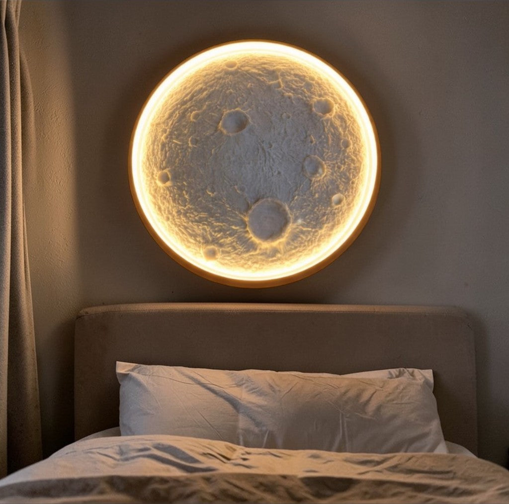 Poly-Stone Moon Wall Lamp - Metal Frame - 3-in-1 LED Backlit Lunar Art  Indoor GLOW MAHAL.