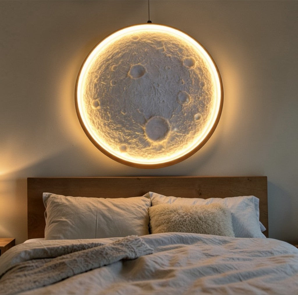 Poly-Stone Moon Wall Lamp - Metal Frame - 3-in-1 LED Backlit Lunar Art  Indoor GLOW MAHAL.