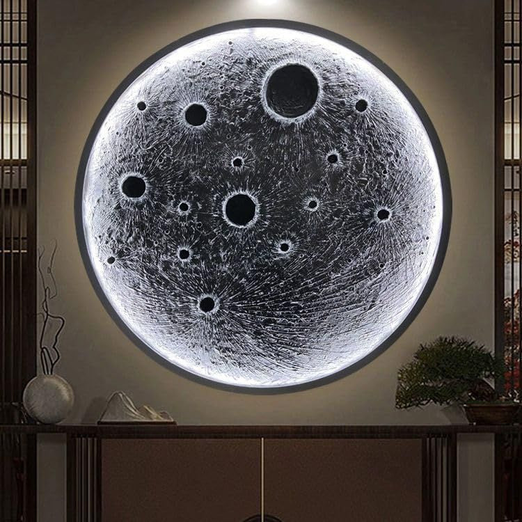 Poly-Stone Moon Wall Lamp - Metal Frame - 3-in-1 LED Backlit Lunar Art  Indoor GLOW MAHAL.