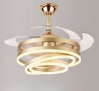 Modern Gold Retractable Ceiling Fan with 3 in 1 LED Light  Indoor GLOW MAHAL.