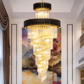 Black gold spiral long chandelier for duplex living room and staircase lighting