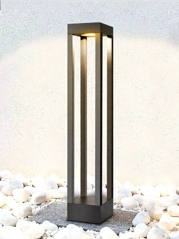 black large bollard light 12W low base outdoor LED for garden pathway lighting