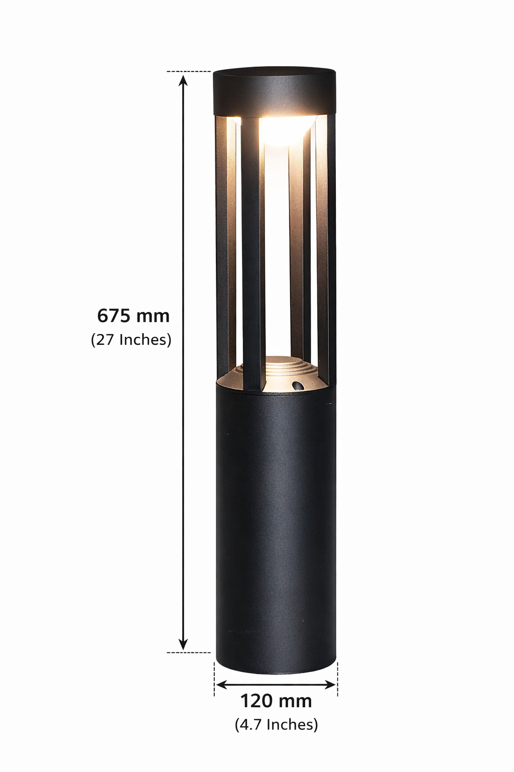 black medium bollard light 1200 12W LED outdoor pathway lighting
