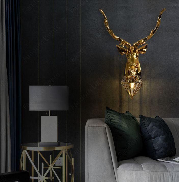 deer wall lamp crystal feather design metal decorative wall light for luxury interior lighting