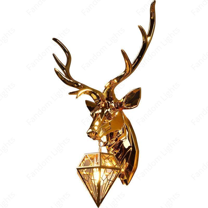 deer wall lamp crystal feather design metal decorative wall light for luxury interior lighting