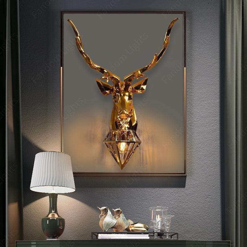 deer wall lamp crystal feather design metal decorative wall light for luxury interior lighting