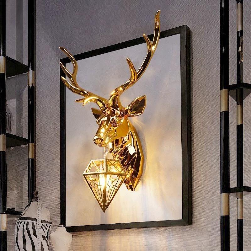 Deer Wall Lamp LED European Creative Wall Lamp Bedroom Bedside Lamp - Gold 