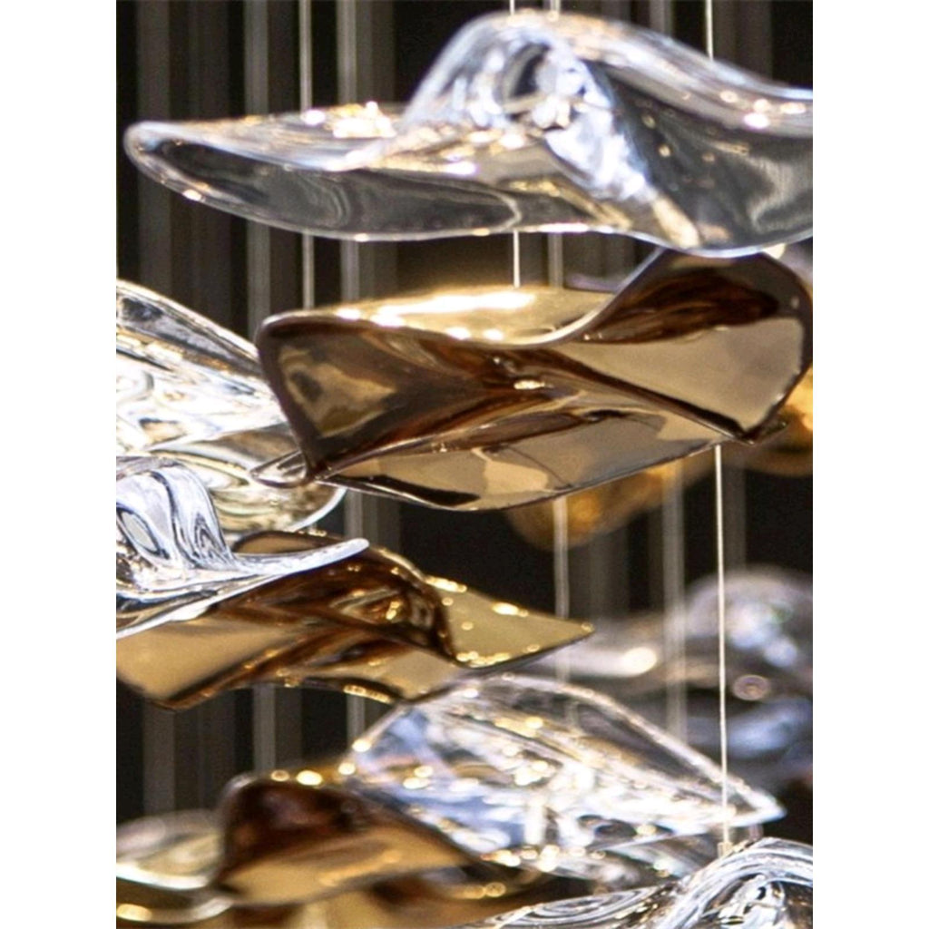 shell double height stair chandelier gold clear glass pendants luxury lighting for foyer and staircase