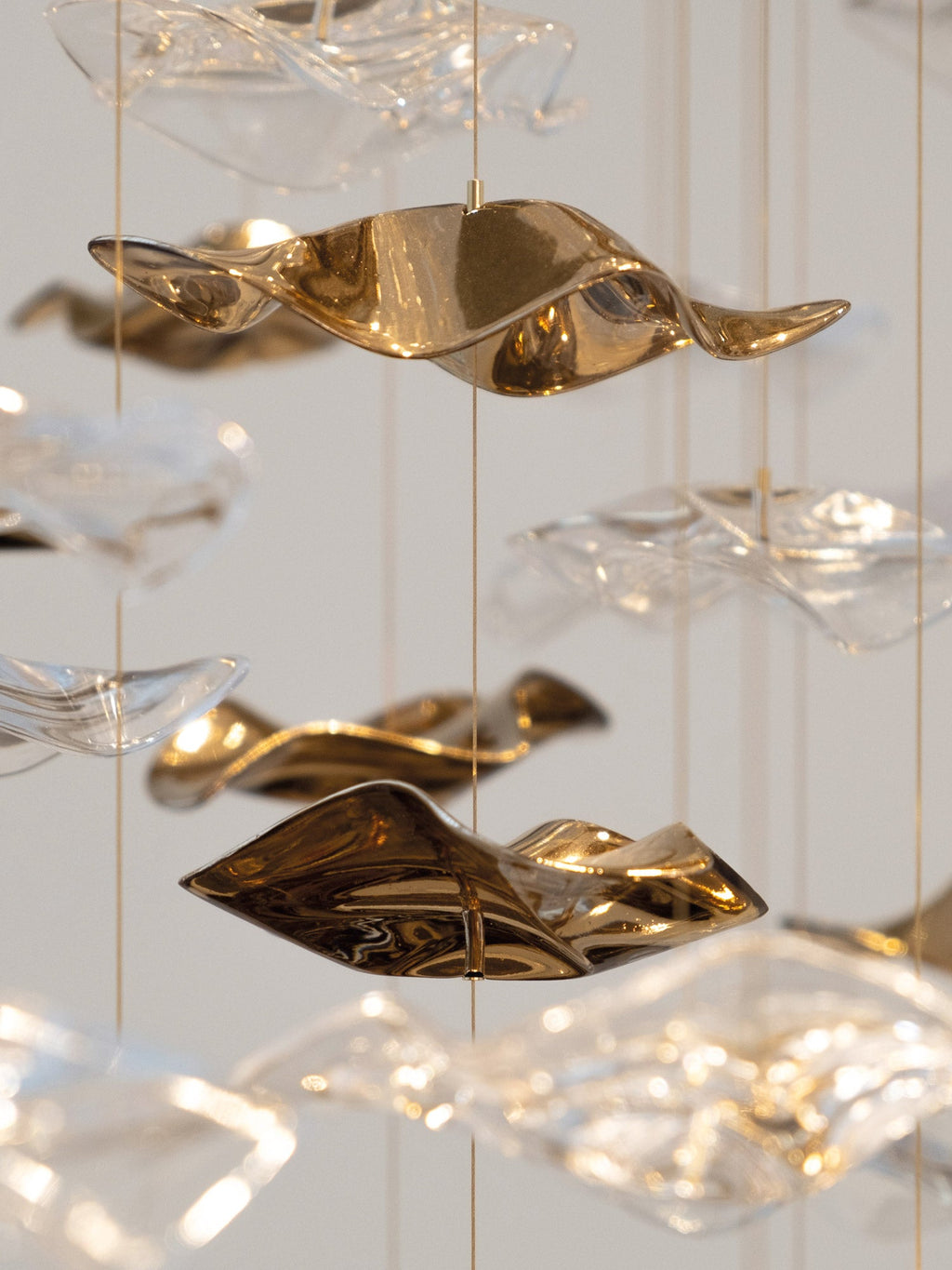 shell double height stair chandelier gold clear glass pendants luxury lighting for foyer and staircase
