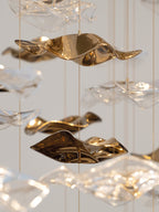 shell double height stair chandelier gold clear glass pendants luxury lighting for foyer and staircase
