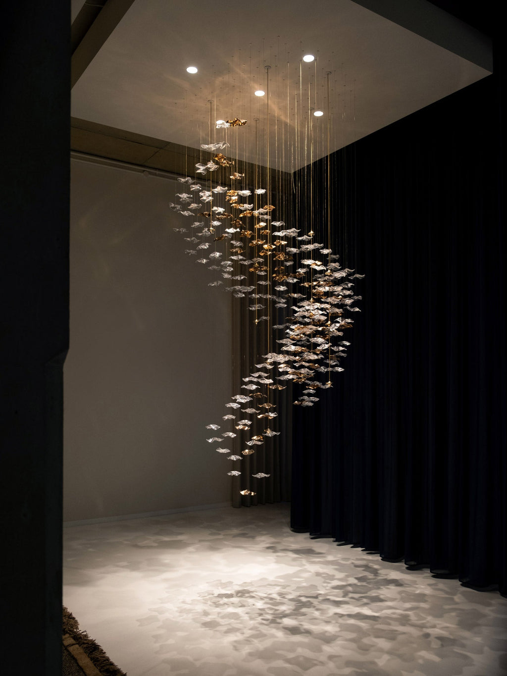 shell double height stair chandelier gold clear glass pendants luxury lighting for foyer and staircase