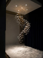 shell double height stair chandelier gold clear glass pendants luxury lighting for foyer and staircase
